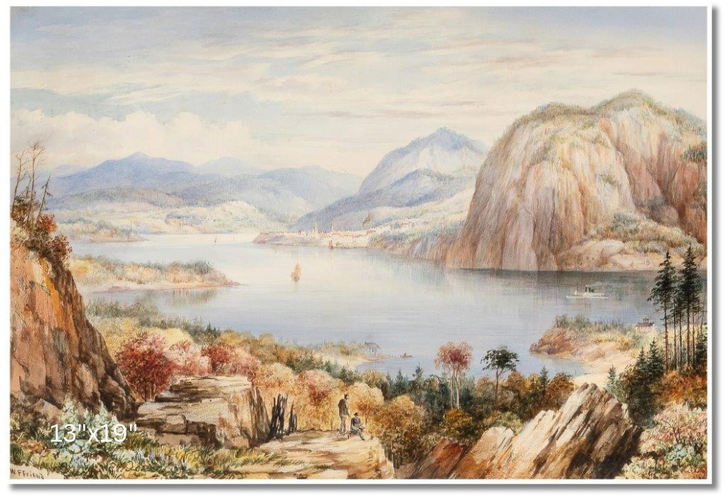 View Of A River With Paddle Steamer And Town In The Distance | Washington Friend | Watercolour