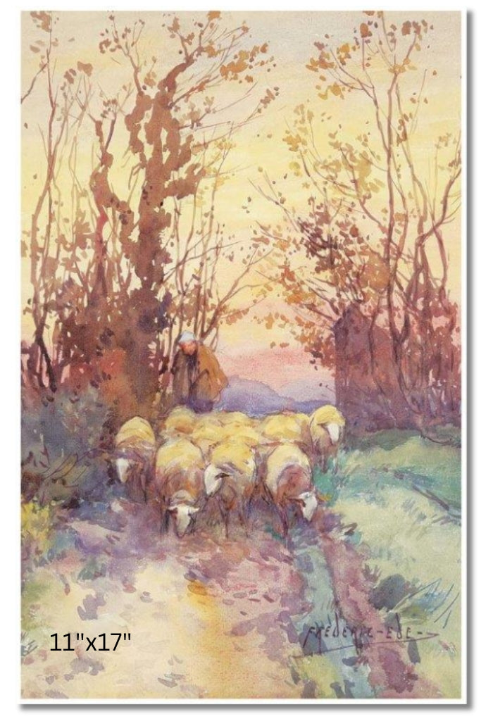 Taking The Flock Home | Frederick Charles Vipond Ede | Watercolour
