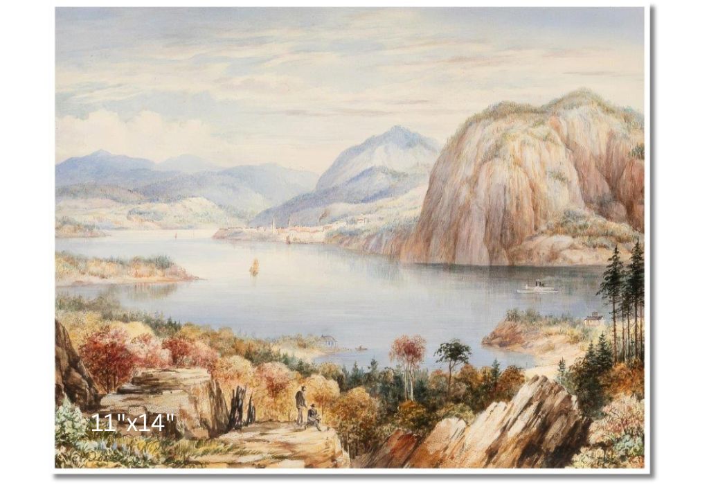 View Of A River With Paddle Steamer And Town In The Distance | Washington Friend | Watercolour