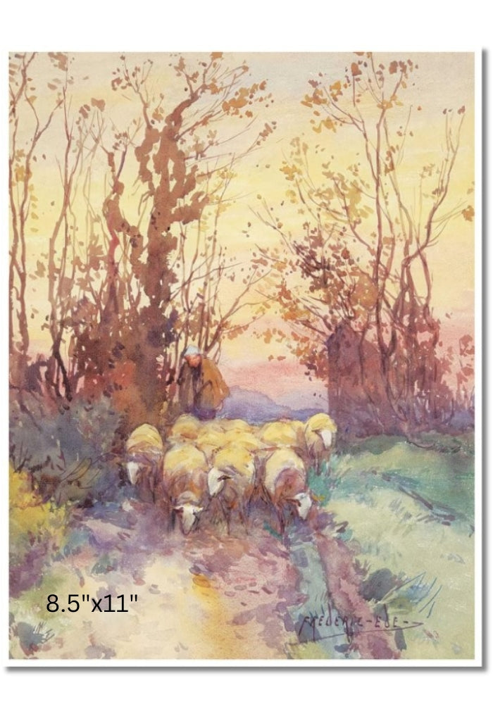 Taking The Flock Home | Frederick Charles Vipond Ede | Watercolour
