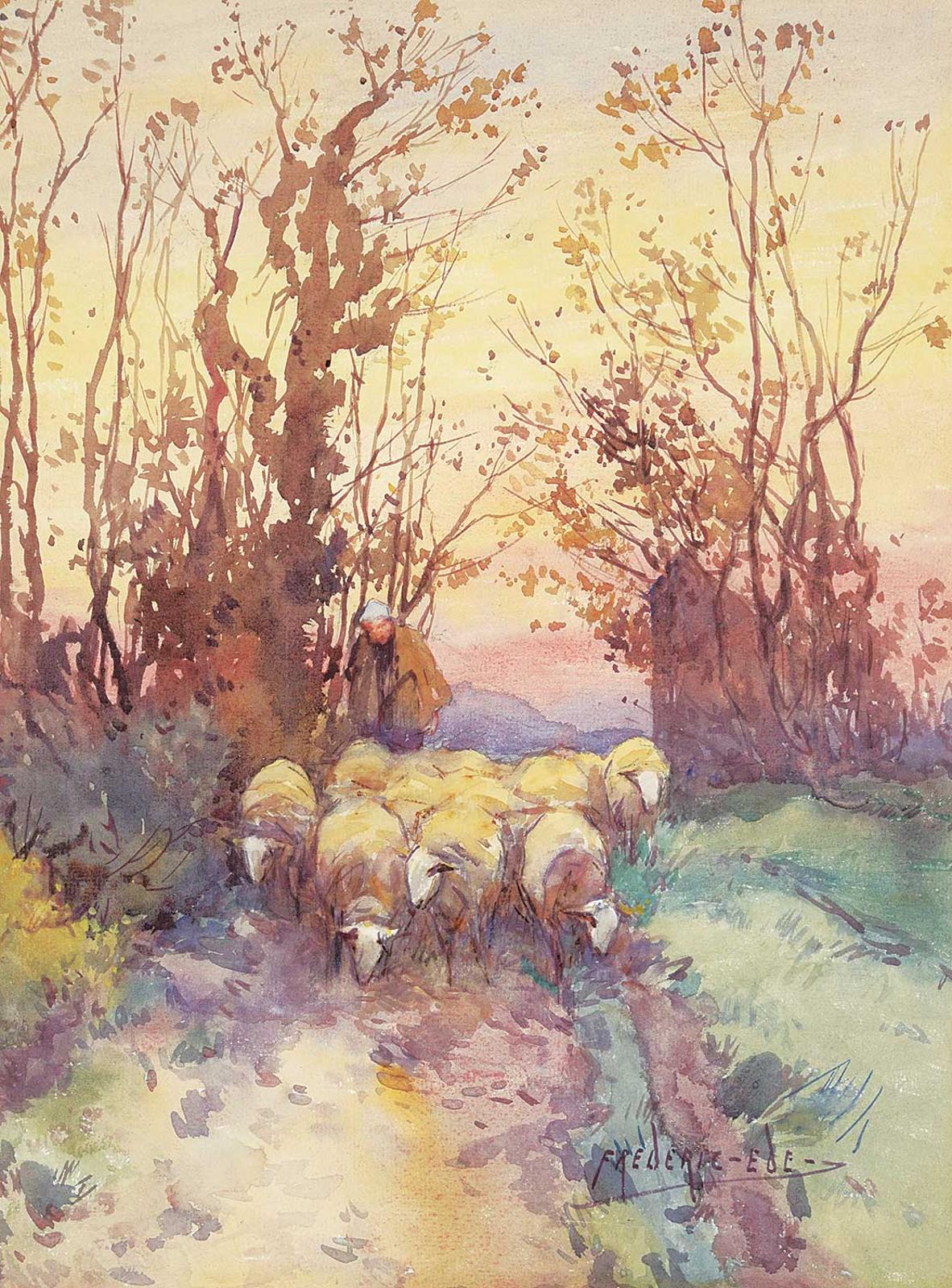 Taking The Flock Home | Frederick Charles Vipond Ede | Watercolour