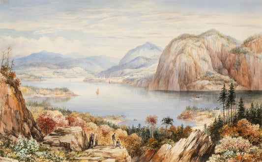 View Of A River With Paddle Steamer And Town In The Distance | Washington Friend | Watercolour